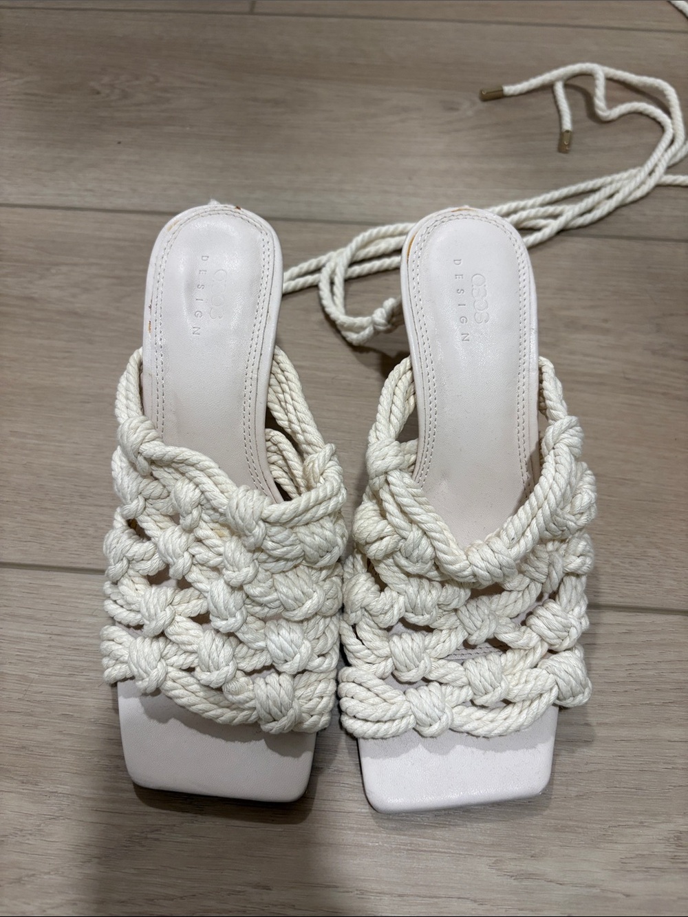 ASOS Cream Braided Rope Slide Sandals
